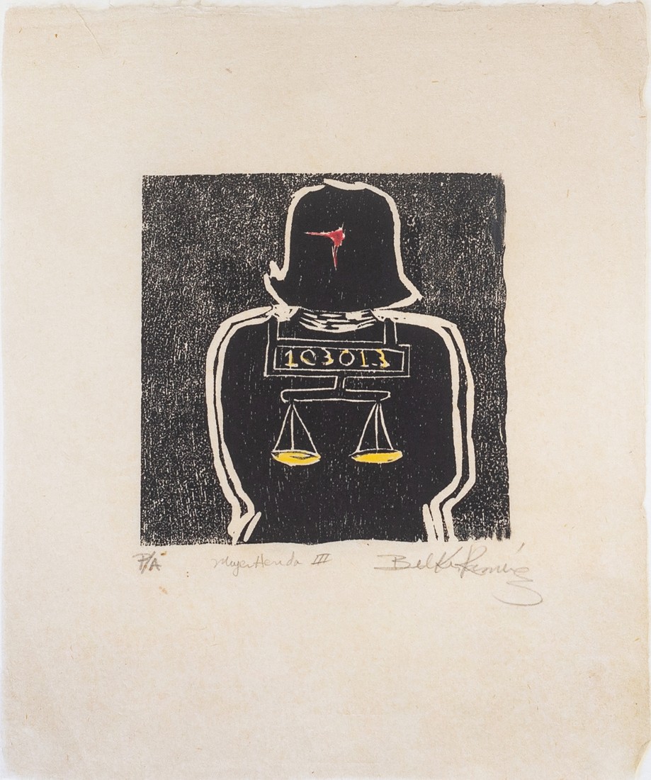 Mujer herida III [Wounded Woman III] by Belkis Ramírez, woodblock on paper&nbsp;(Image used with permission)