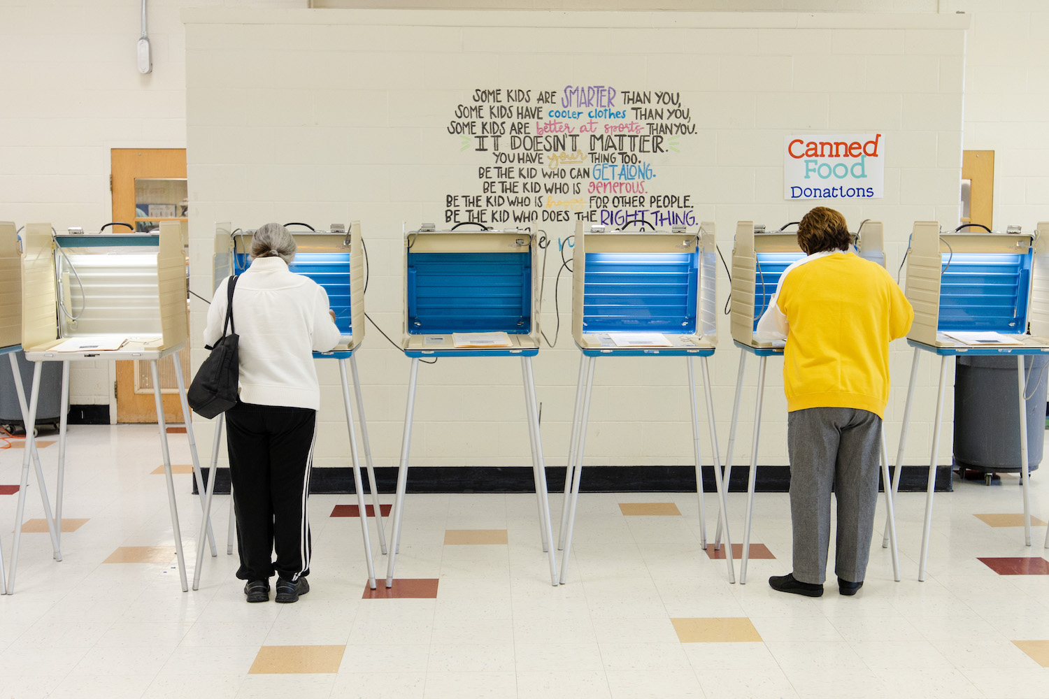 State Report Calls 2020 Election Most Successful In Virginia's History 1 Voters cast ballots at a local school. (Crixell Matthews/VPM News)