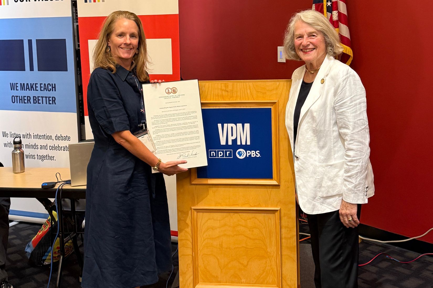 Delegate Betsy Carr visits VPM to deliver House Resolution