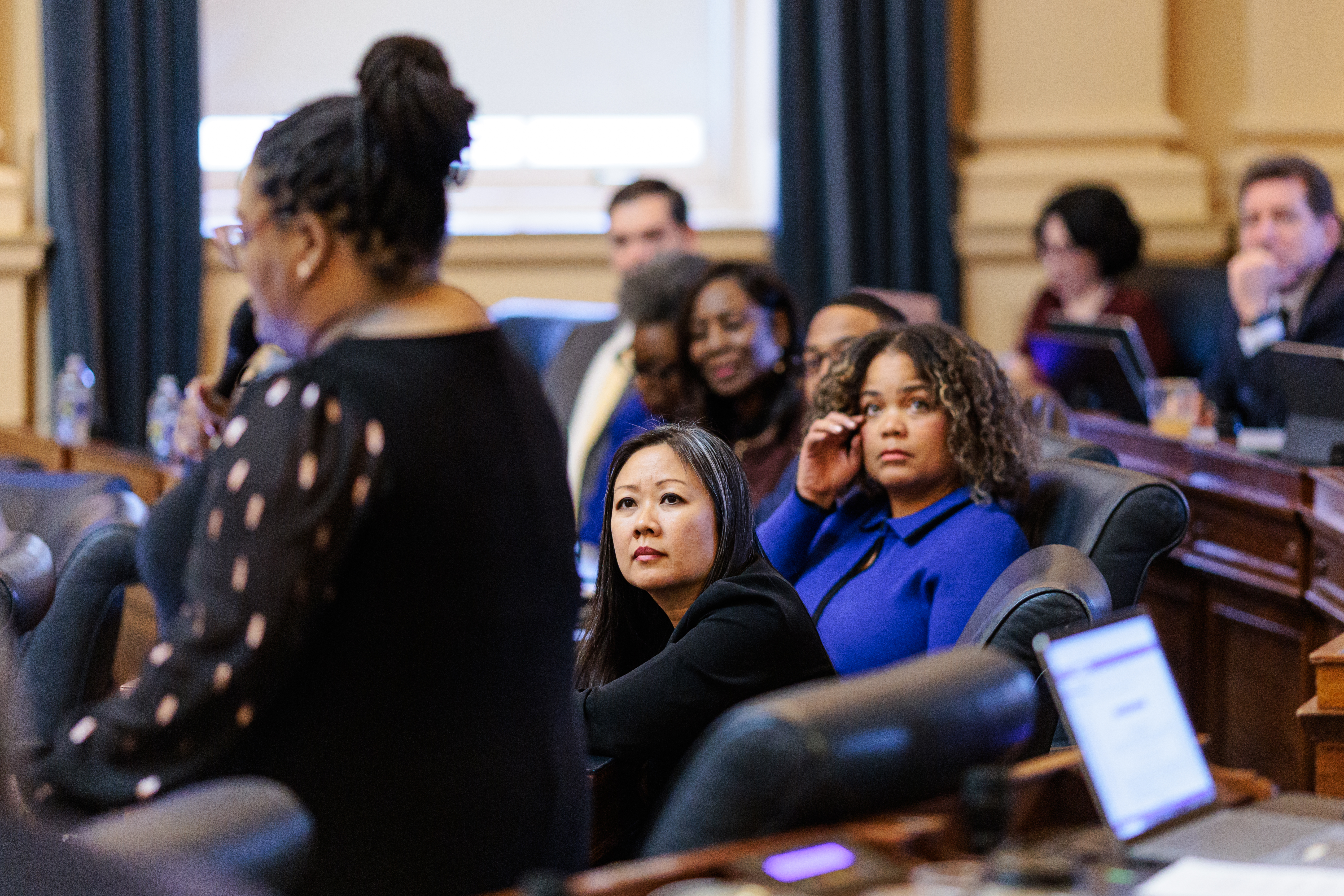 Del. Cia Price (D–Newport News) gives remarks as Del. Kathy Tran (D–Fairfax) and others listen during a special session of the General Assembly on Wednesday, October 29, 2025 at the Virginia State Capitol in Richmond.
