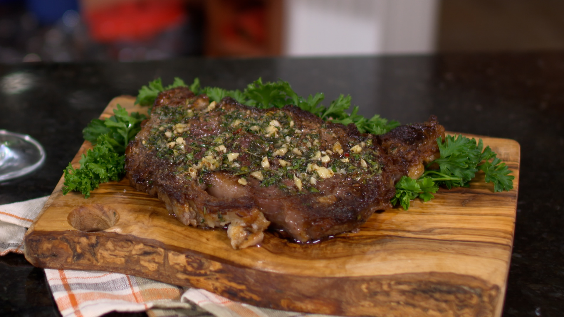 Garlicky Ribeye Steak with Maitre ‘D Butter