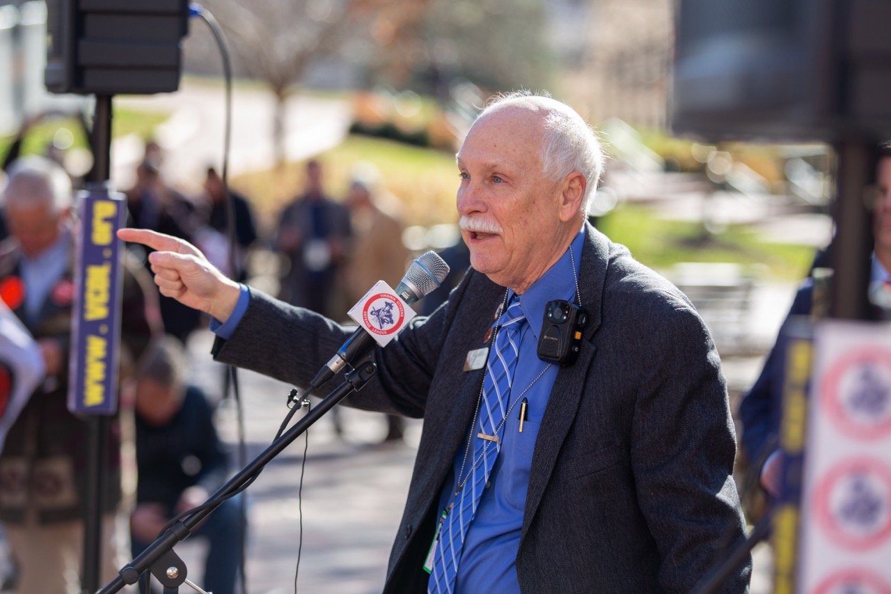 Gun debate dominates Lobby Day as hundreds gather at Virginia Capitol 1 Philip Van Cleave, president of Virginia Citizens Defense League, speaks during the organization's Monday rally at the Bell Tower in downtown Richmond.