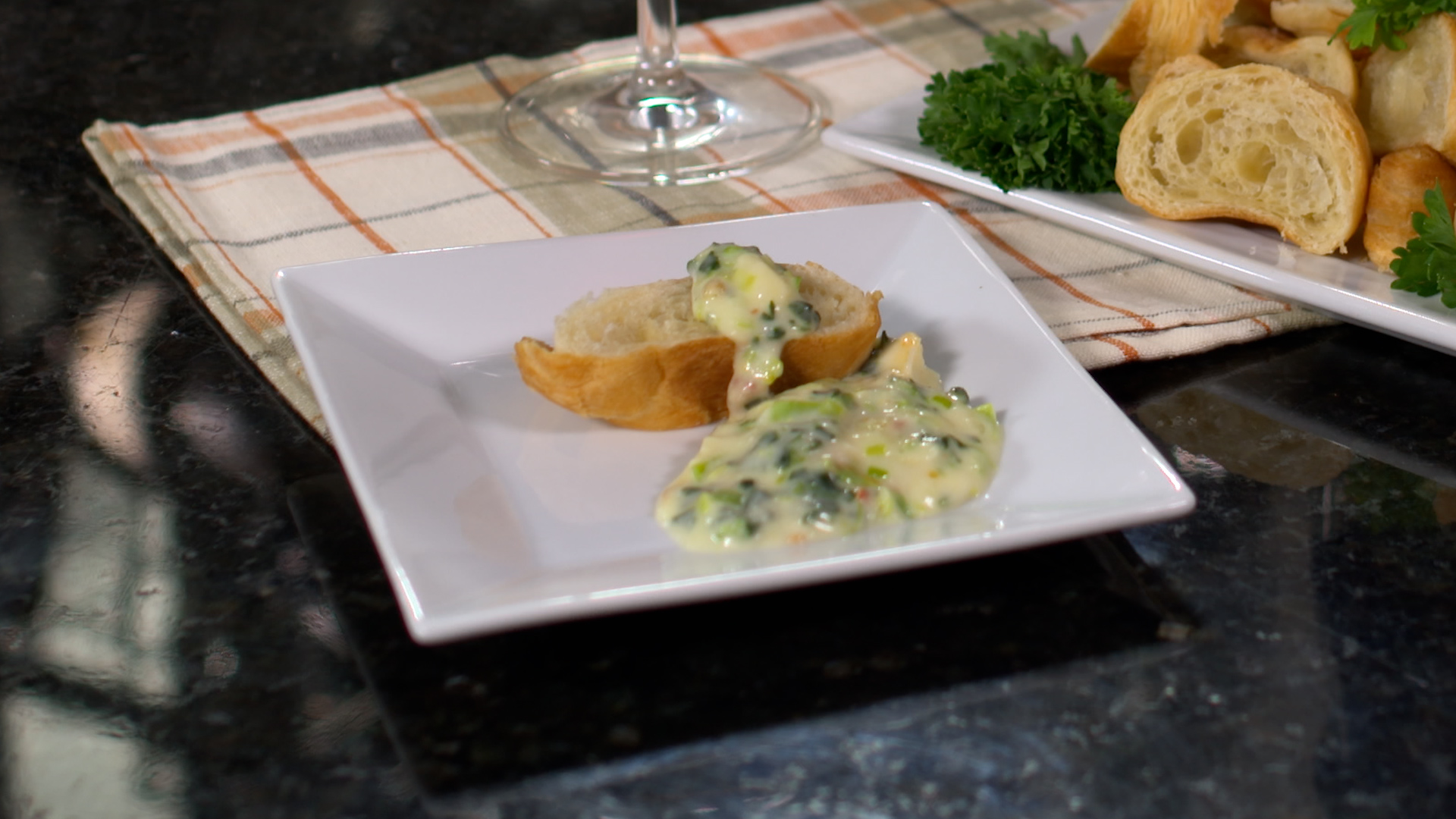 Camembert and Leek Fondue with Spinach and Sundried Tomatoes