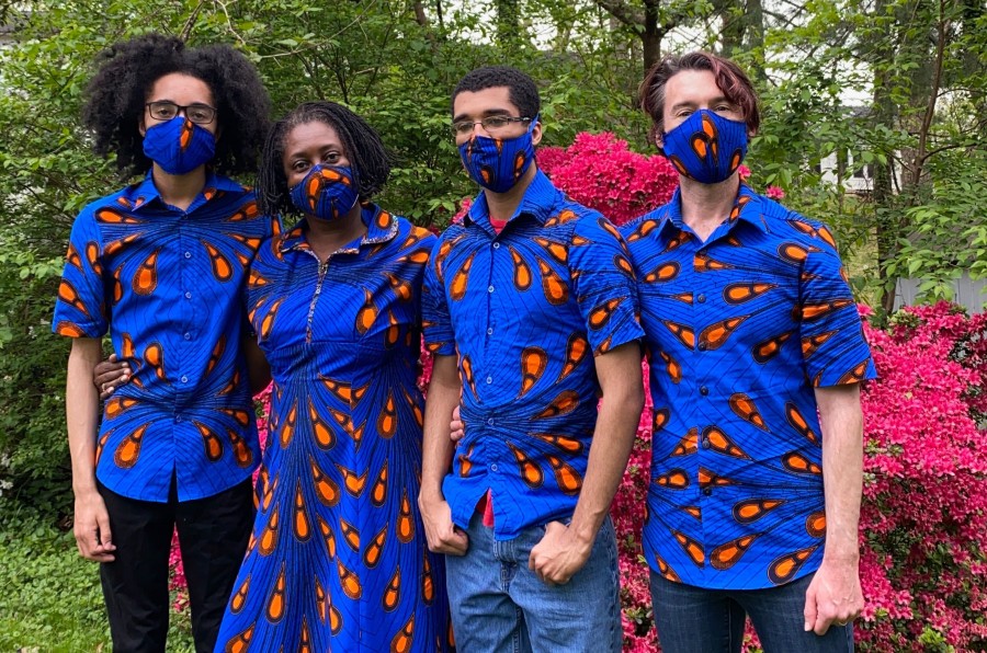 Meet the Mask Makers 1 Lisa's family wearing homemade, matching Easter outfits and masks.
