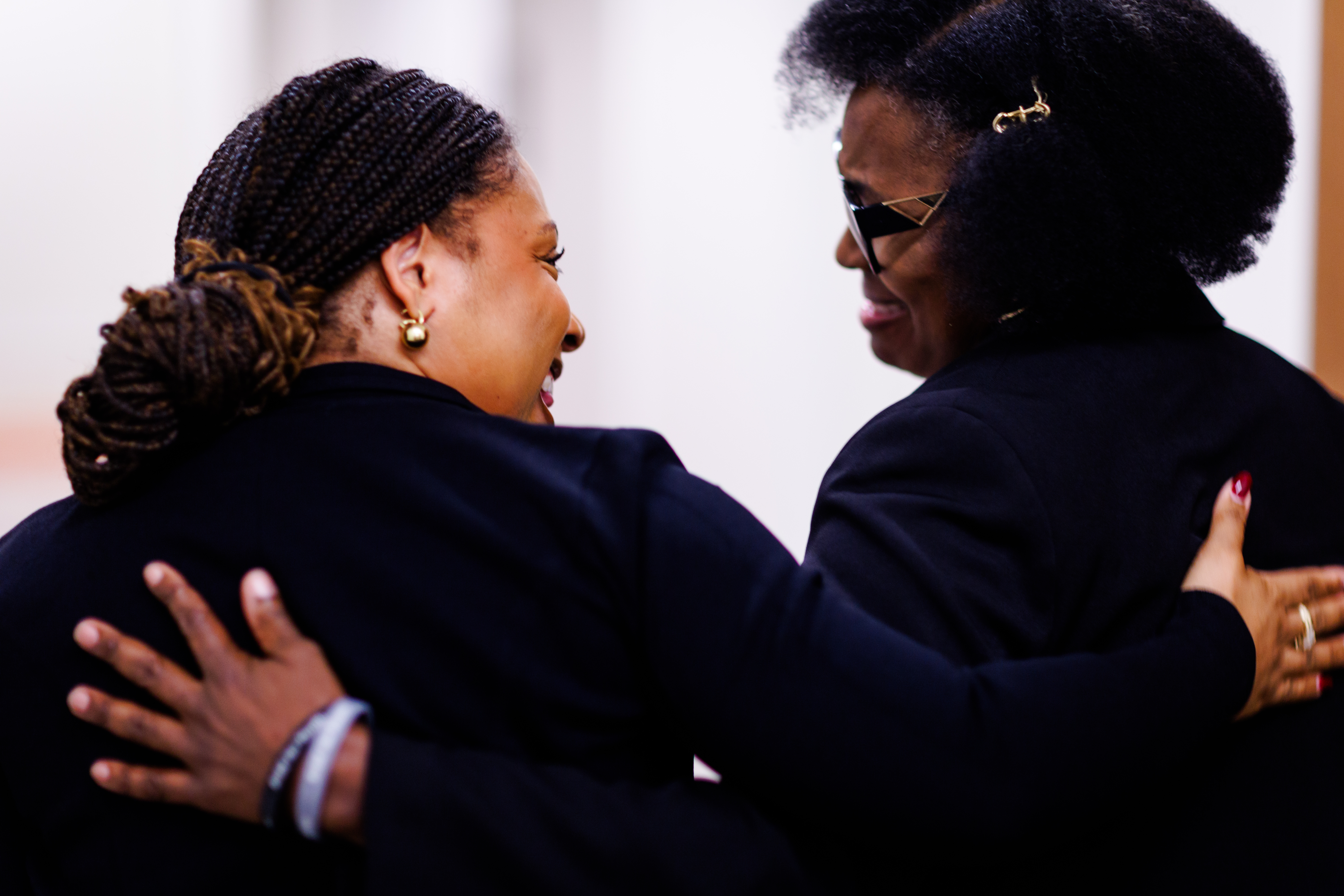 Scenes from the Virginia State Capitol 2026: a dispatch 15 Del. Destiny LeVere Bolling (left), D–Henrico, shares a moment with Valerie Slater, executive director of RISE for Youth, after her bill passed the Senate Finance and Appropriations Committee on Monday, March 9, 2026 at the General Assembly Building in Richmond, Virginia.