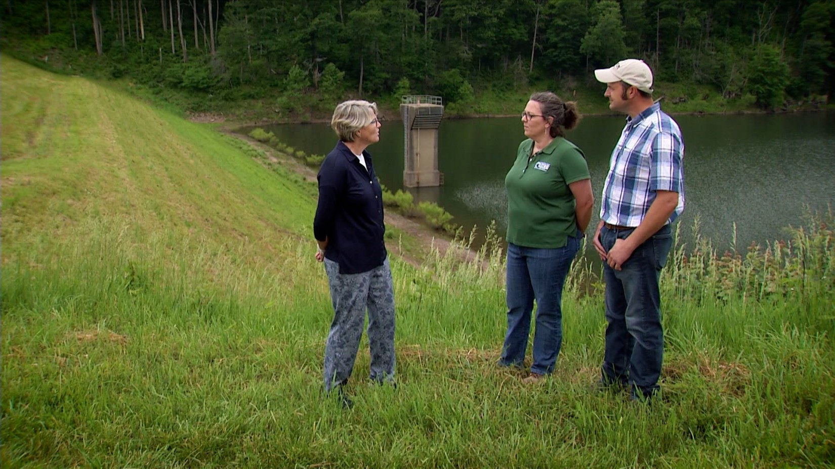 How to steward our most important natural resource 2 Robyn Puffenbarger, Megen Dalton, and Cory Guilliams talk at Hone Quarry Dam in Rockingham. (Image: VPM)