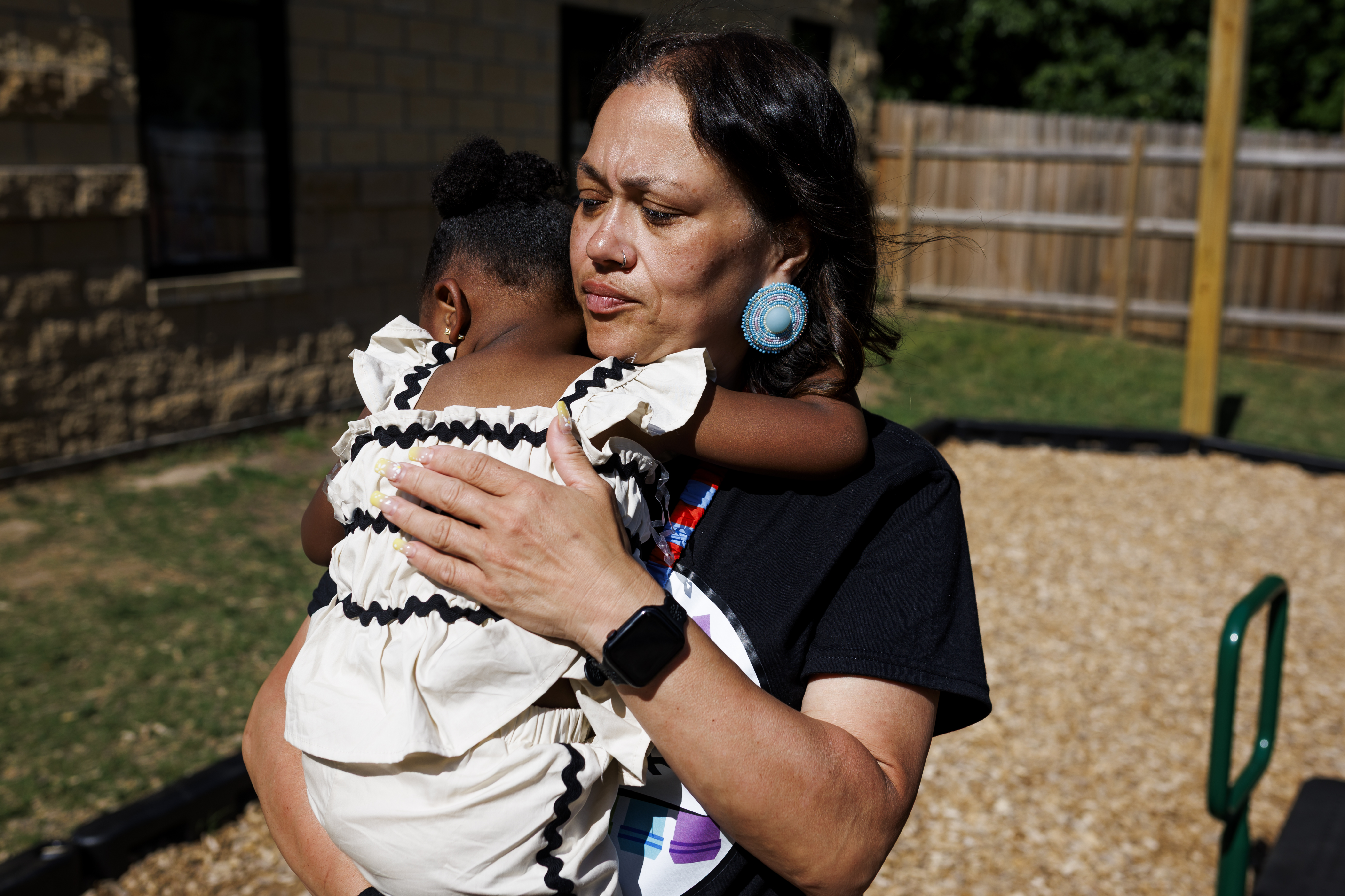 Chickahominy Nation plans child development center in Charles City County 3 April Holmes consoles Sarai on Tuesday, May 19, 2026 at Chickahominy's Little Arrows child care facility in Providence Forge, Virginia.