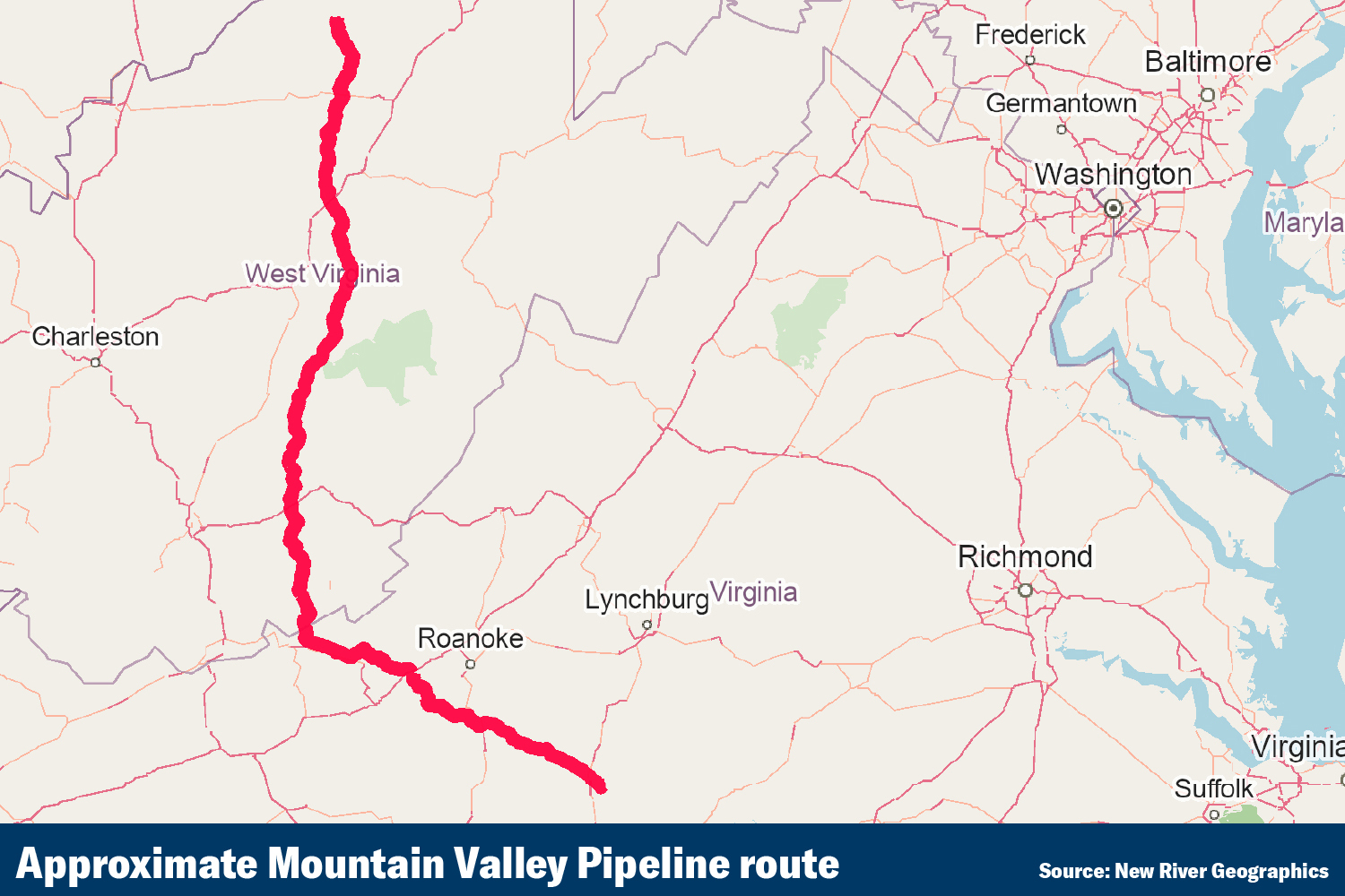 Mountain Valley Pipeline approved to begin transporting natural gas 1 A red line traces the proposed Mountain Valley Pipeline from West Virginia through Virginia. While Gov. Glenn Youngkin has recently voiced his support for the project, some residents of southwest Virginia gathered in Washington on Tuesday to protest the MVP, among other environmental issues.