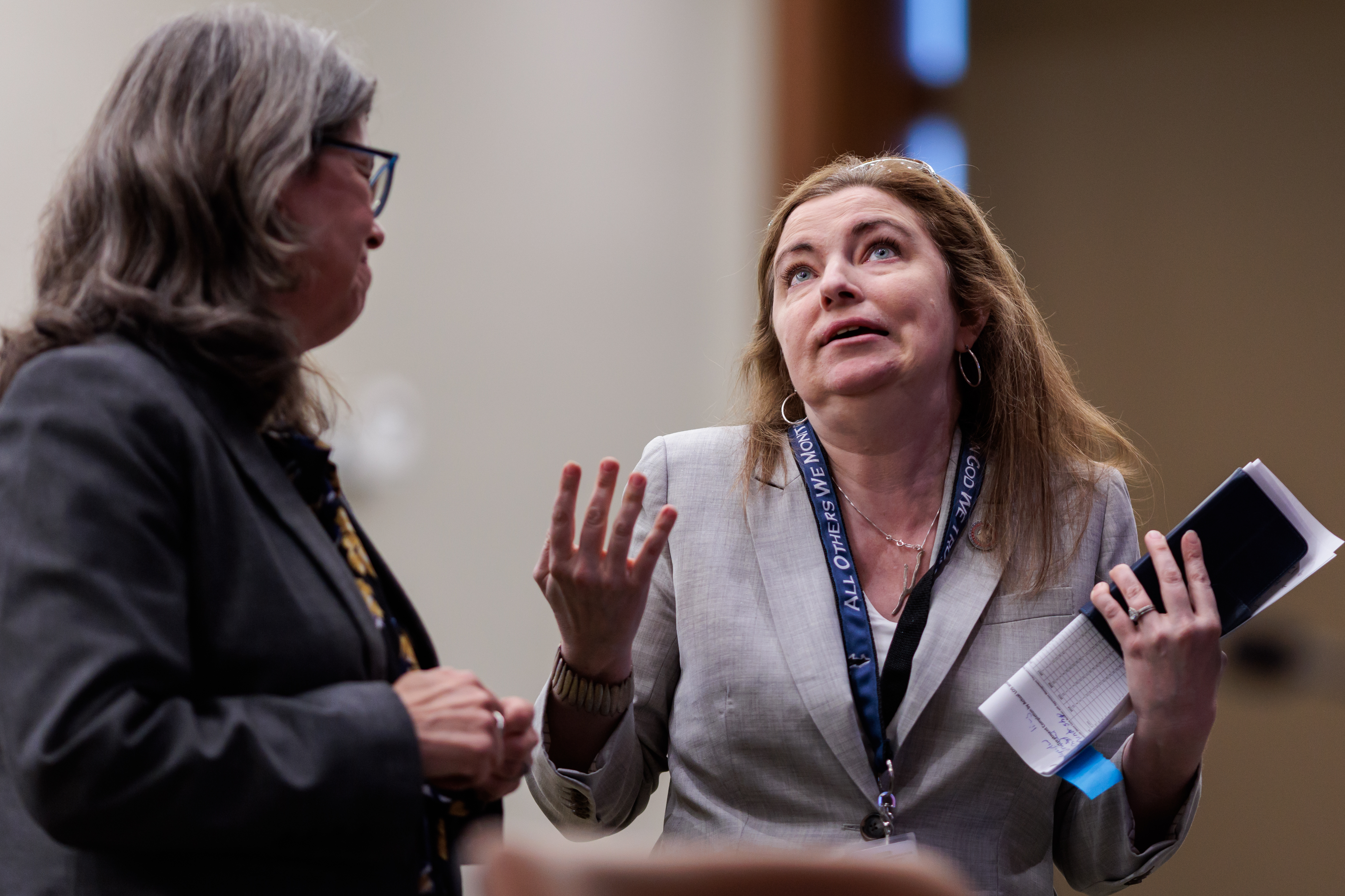Parents say they're being left out of children’s rehabilitation at Bon Air JCC 4 Julie E. McConnell, a professor at the University of Richmond School of Law, chats with DJJ director Amy Floriano after her presentation on Tuesday, April 1, 2025 at the General Assembly Building in Richmond.