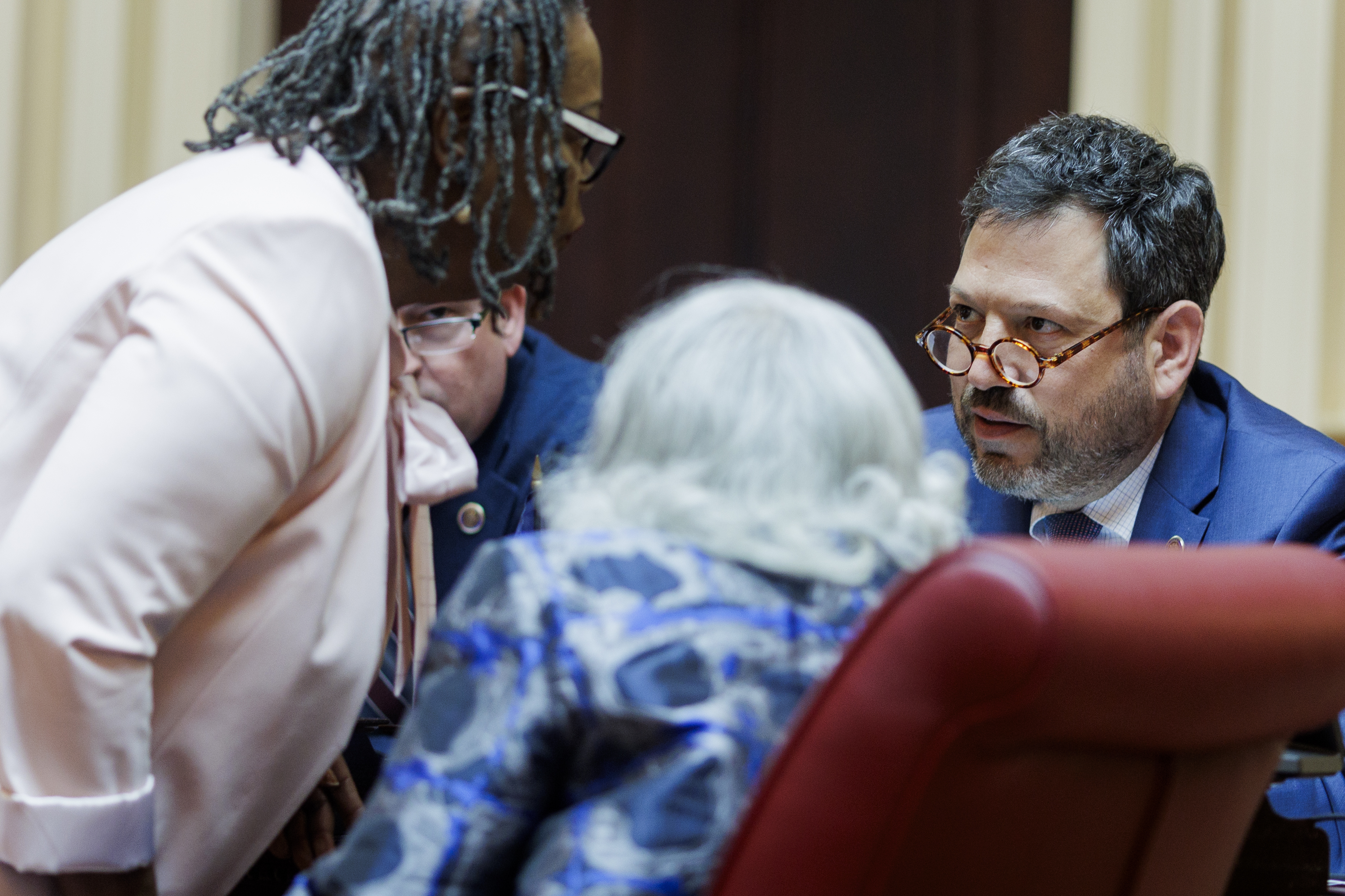 Virginia money committee heads point the finger at each other on budget 2 State Sens. (from left) Mamie Locke, D–Hampton; Jeremy McPike, D–Prince William; L. Louise Lucas, D–Portsmouth; and Scott Surovell, D–Fairfax, converse during a special session of the General Assembly on Thursday, April 23, 2026 at the Virginia State Capitol in Richmond.