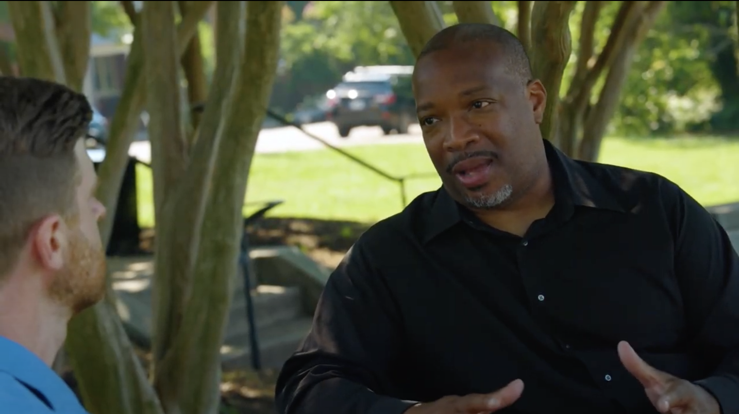 Brian Bullock (right) asks Director Ryan Pace (left) about the documentary Pace made about the Church Hill Tunnel.&nbsp; (Photo: screenshot from an episode of “Hidden History with Brian Bullock”)