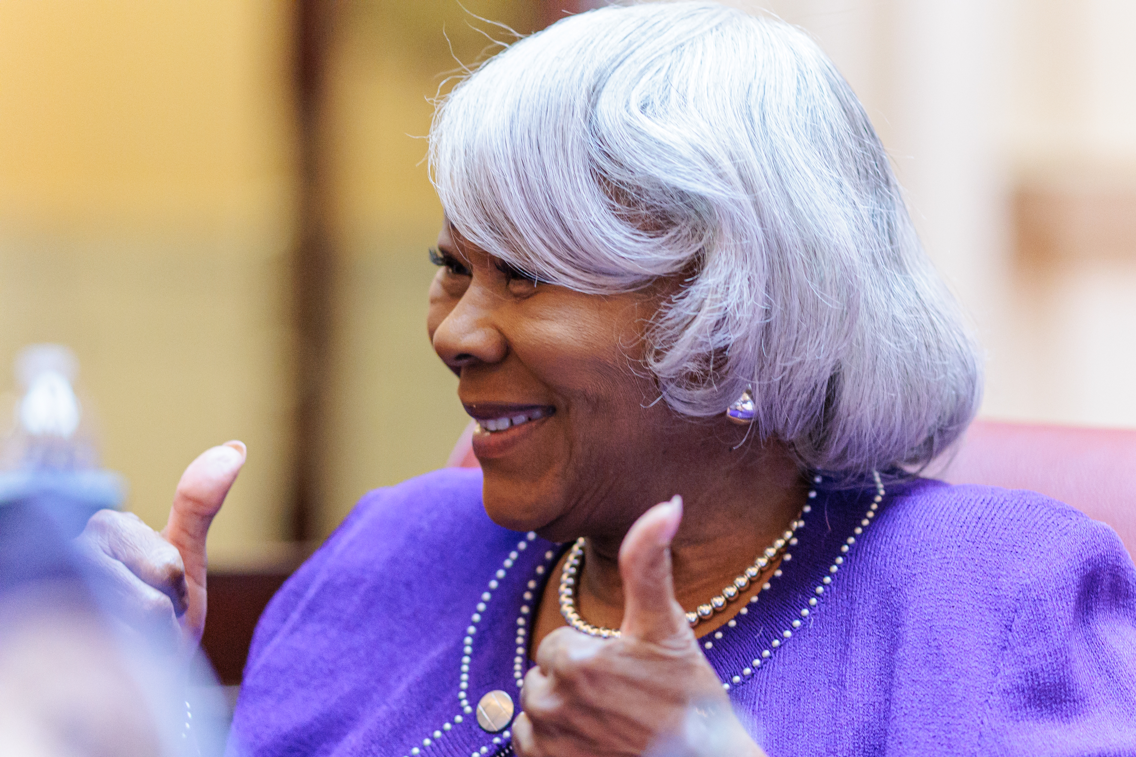 Tazewell judge denies injunction against GA redistricting effort 1 State Sen. Louise Lucas (D–Portsmouth) gives a thumbs up after learning that a Tazewell County judge denied an injunction against the General Assembly's redistricting effort.