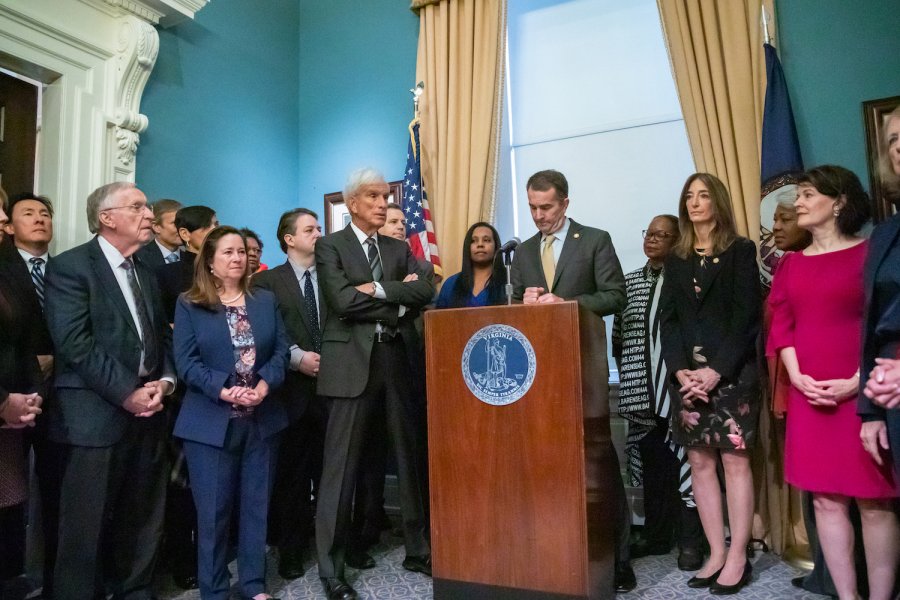 Best for Business, Worst for Workers: Virginia Debates Right-to-Work Law 2 Gov. Ralph Northam, center, has said he doesn’t forsee repeal of Virginia’s right-to-work law. But it’s unclear what he would do if Sen. Dick Saslaw, to his left, gets his “fair share” bill to the governor’s desk. (Crixell Matthews/VPM News)